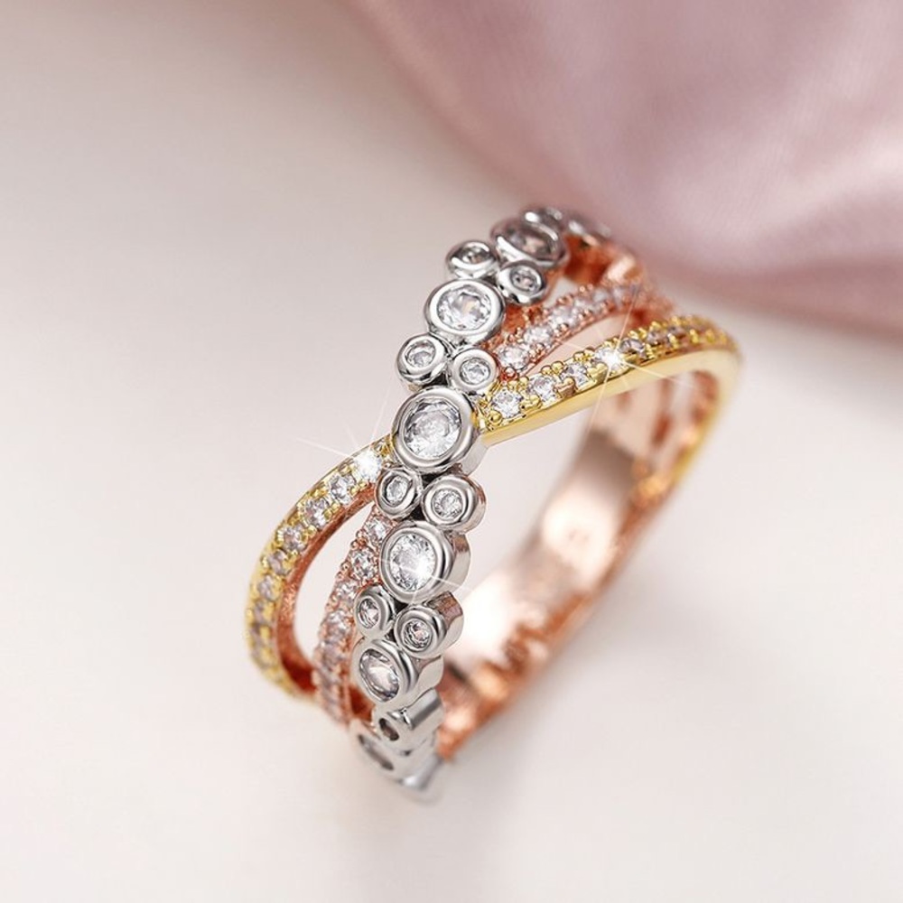 New Copper Muti Color Ring Zircon Crystal Bling Gift Gold Silver Tone 6 7 8 9 10